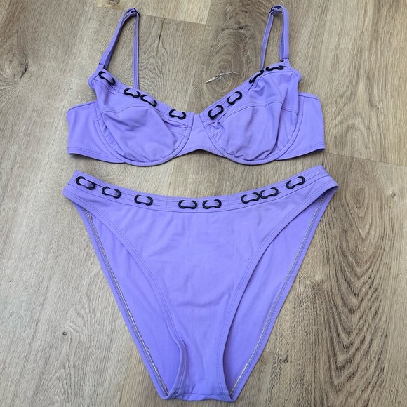 Vintage Karla Colletto Purple Bikini Set with Black Accents - Picture 1 of 9